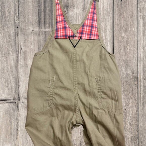 Oshkosh B'gosh Tan with Pink Plaid‎ Girls Toddlers Overalls Size 18M - Picture 10 of 11